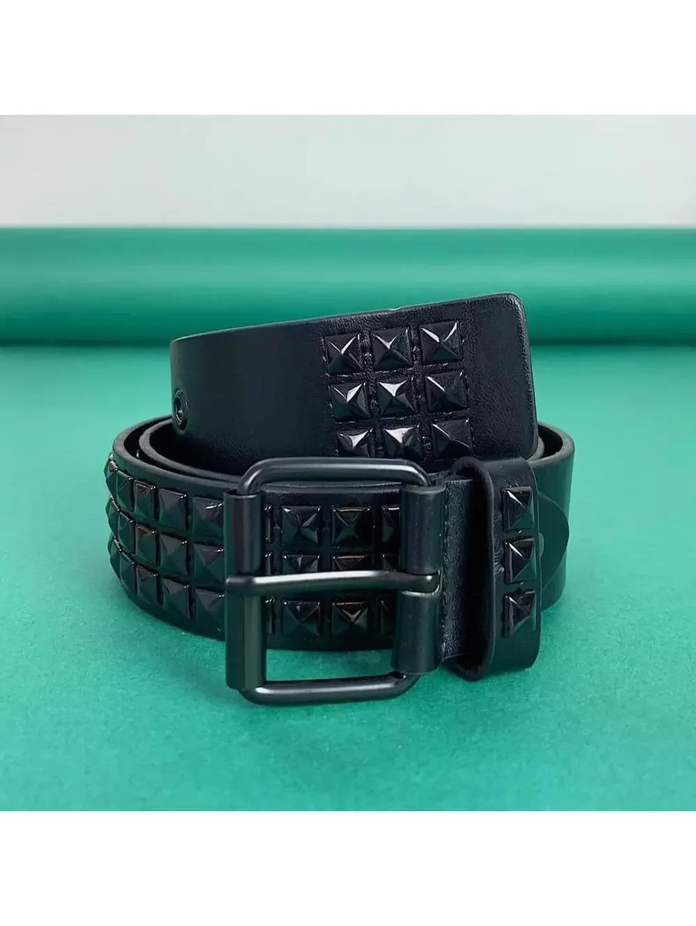 Vintage y2k 2000s Punk Style Diamond Studded black essential belt. Goth emo